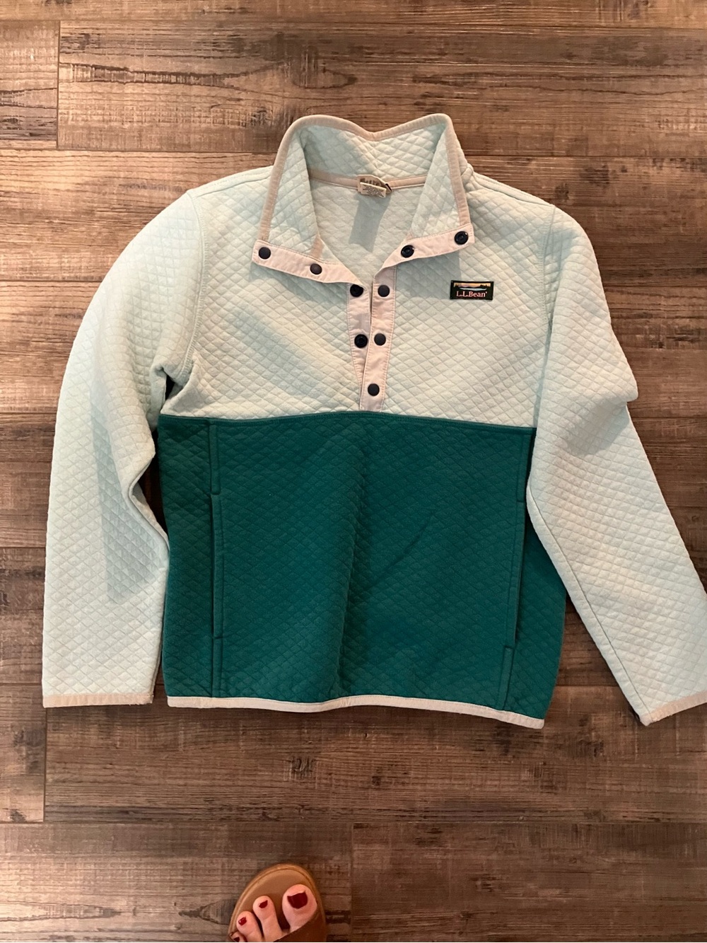 L.L. Bean Quilted Kids Pullover - Light Mint & Teal